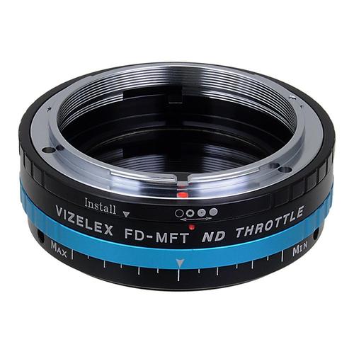 Vizelex ND 스로틀 렌즈 마운트 어댑터 - 캐논 FD &amp; FL 35mm SLR 렌즈 - 마이크로 포스 (MFT, M4 / 3) 마운트 조리개 제어 다이얼과 가변 ND 필터 (1 ~ 8 스톱)가 장착 된 미러리스 카메라 본체