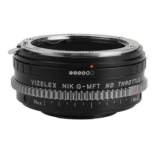 Vizelex ND 스로틀 렌즈 마운트 어댑터 - Nikon Nikkor F 조리개 다이얼과 가변 ND 필터 (1 ~ 8 스톱)가 내장 된 Mirrorless 카메라 본체, Micro Four Thirds (MFT, M4 / 3)