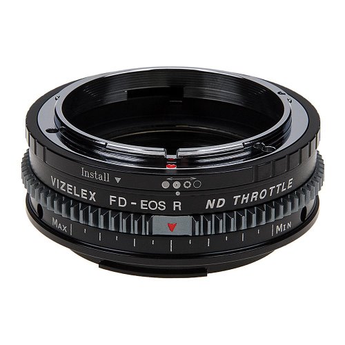 Vizelex Cine ND 스로틀 렌즈 마운트 어댑터-Fotodiox Pro의 가변 ND 필터 (1 ~ 8 스톱)가 내장 된 Canon RF 마운트 미러리스 카메라에 대한 Canon FD 및 FL 35mm SLR 렌즈와 호환