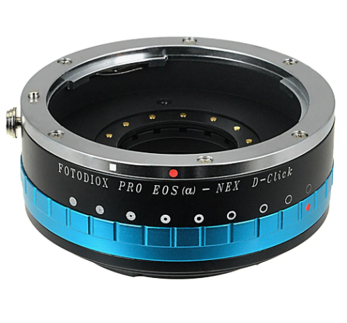 Fotodiox Pro 렌즈 마운트 어댑터 - Canon EOS(EF 전용) D/SLR 렌즈를 Sony Alpha E-마운트 미러리스 카메라 본체에 내장 조리개 조리개 및 클릭/해제 조리개 제어 선택 가능