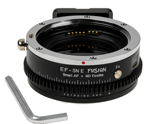 Vizelex ND 스로틀 퓨전 스마트 AF 렌즈 어댑터 - Canon EOS-EF (비 EF-S) D / SLR 렌즈 - 전체 자동화 기능 및 가변형 ND 필터 (2 ~ 8 스톱)가 장착 된 소니 알파 E- 마운트 미러리스 카메라 본체