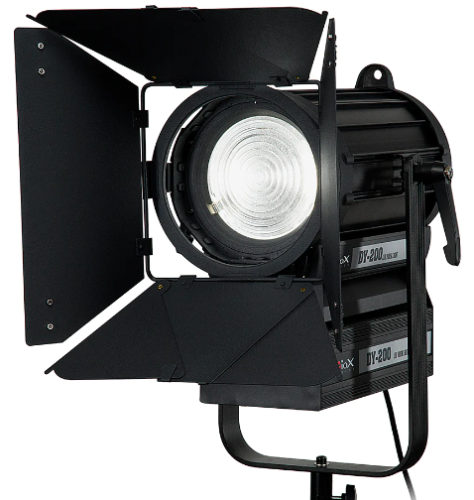 DY-200 주광 프레넬 LED, 영화 및 TV용 고강도 LED 프레넬 조명 - 원격 디밍 가능 및 집중 제어, 12V AC 전원 어댑터, 라이트 스탠드 브래킷 및 탈착식 반도어 포함