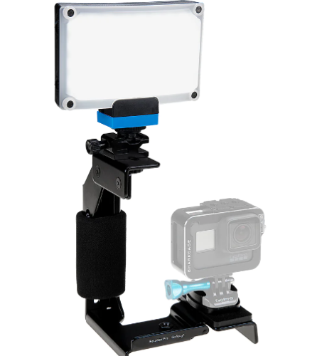 Fotodiox Factor Radius Pico Light가 포함된 GoTough 그립 키트 - GoPro Hero 카메라 및 어댑터 마운트와 호환되는 금속 카메라 조명 브래킷