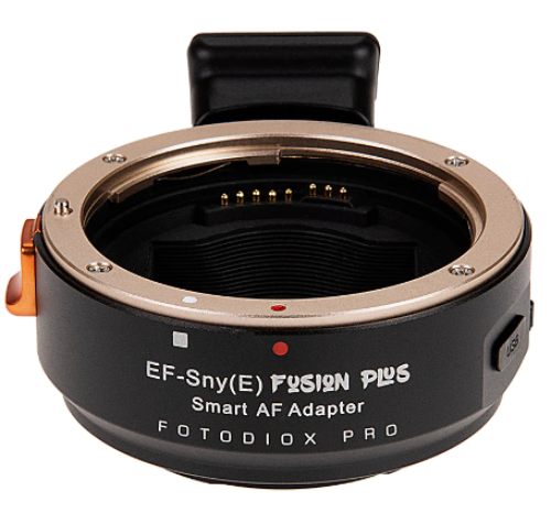 Fotodiox Pro Fusion Plus 렌즈 어댑터, 업그레이드된 스마트 AF 어댑터 - Canon EOS EF D/SLR 렌즈와 완전 자동화 기능이 있는 Sony Alpha E-Mount 미러리스 카메라와 호환 가능(USB 업그레이드 가능 펌웨어)